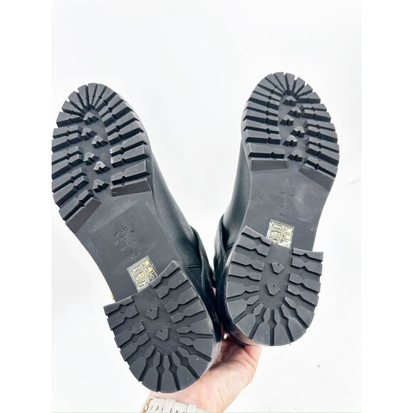 Stuart Weitzman Black Leather City Gold Buckle Heeled Ankle Booties Size 6.5 - Picture 5 of 6